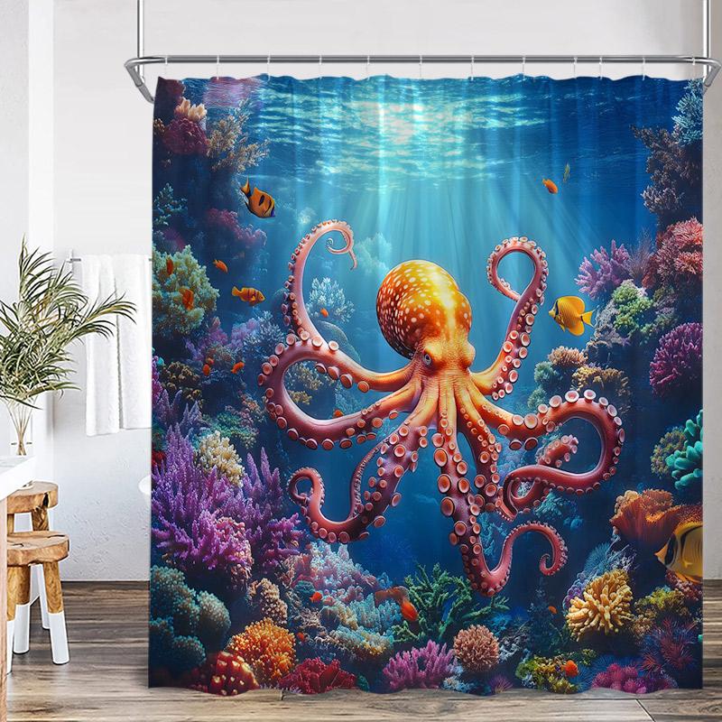 Ocean Dolphin Sea Turtle Shower Curtains Rainbow Waterfall Flowers Octopus Tropical Fish Seabed Scenery Bathroom Curtain Decor