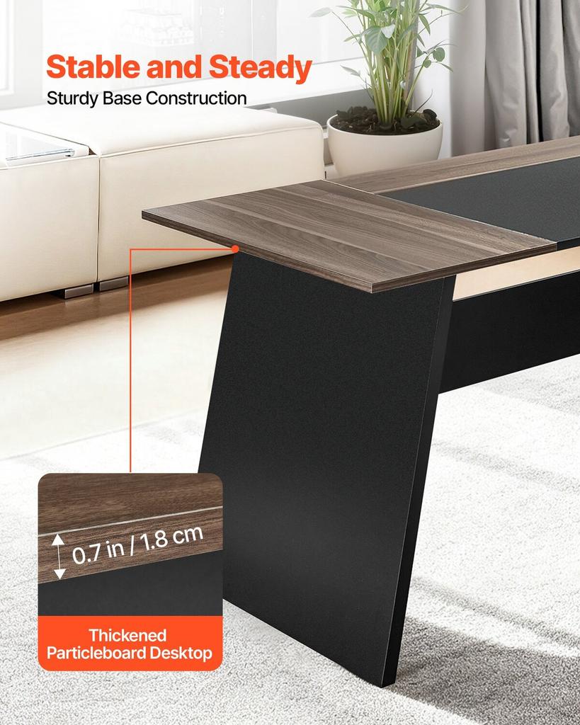 L-Shaped Executive Desk, Large Modern Office Table with Drawers and Storage Cabinet, Heavy Duty Wooden Executive Table, 158.7 KG Load Capacity, Easy