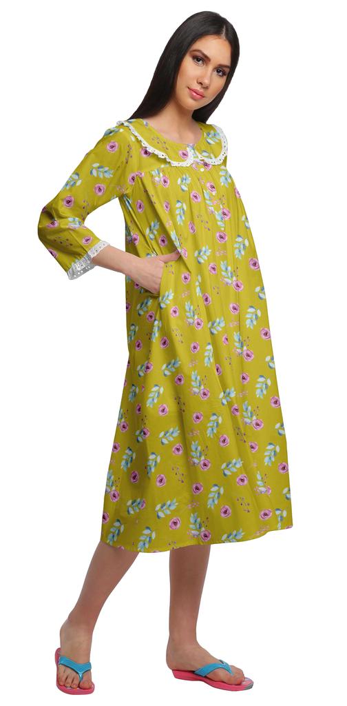 Moomaya Damen Nachthemd mit Print, knielang, Baumwolle, kurzes Nachthemd