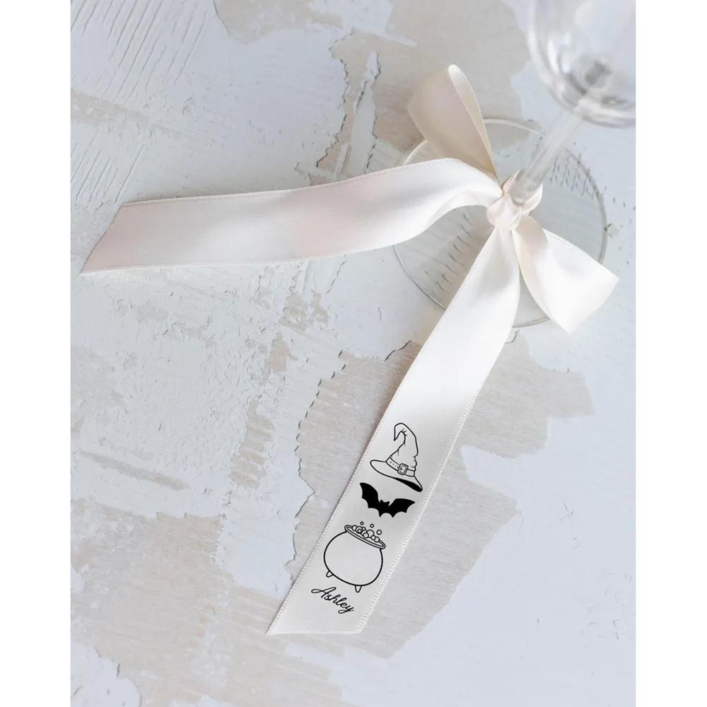 5Pcs Personalized Name Bow Ribbon Halloween Name Card Placecards Wedding Bachelorette Party Decorate Ribbons Spooky Season Gift