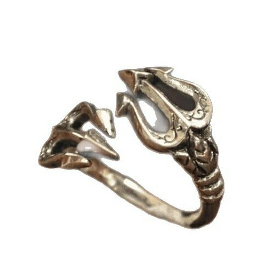 Yintai Fei Thai Trident Silver Ring: Cool, Retro, Adjustable Men's Accessory