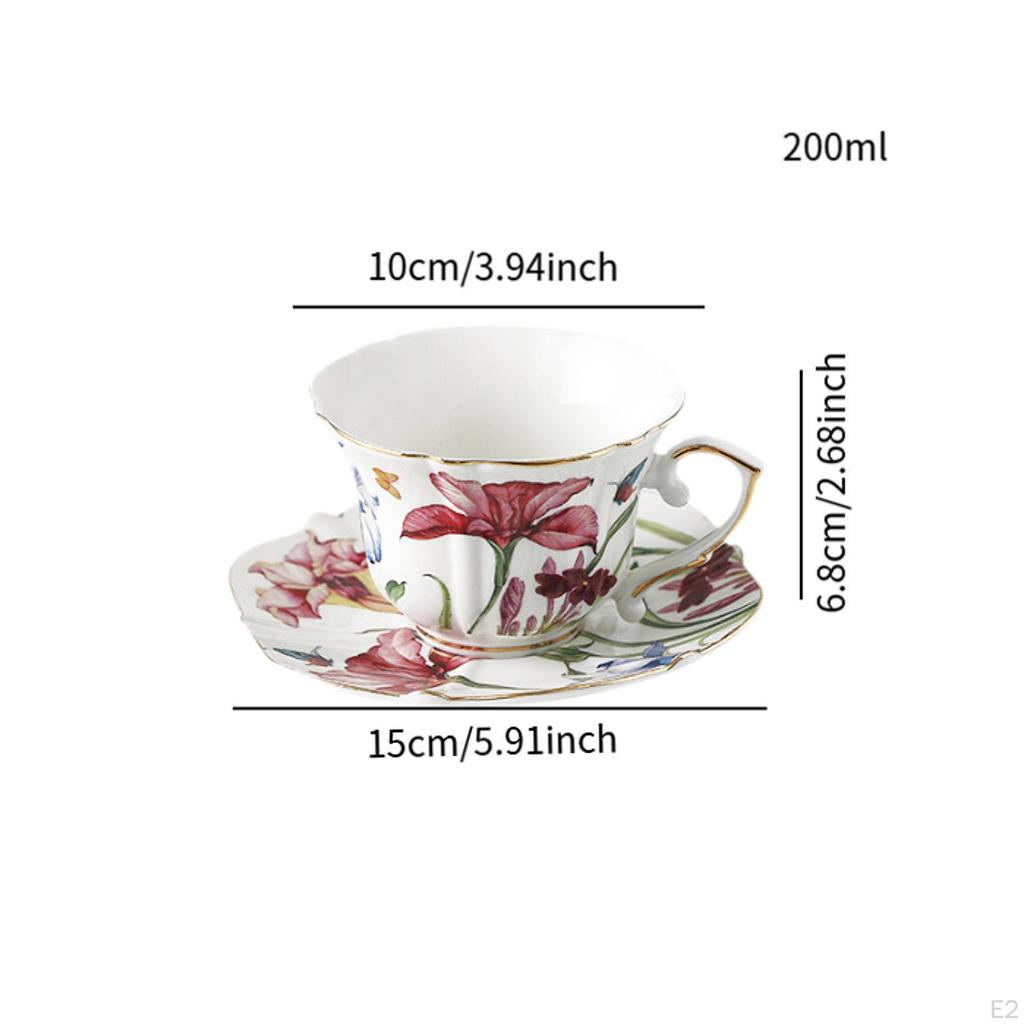 British Teacup Ceramic Coffee Cup and Saucer Set Easy to Clean 200ml Capacity Cappuccino Mug
