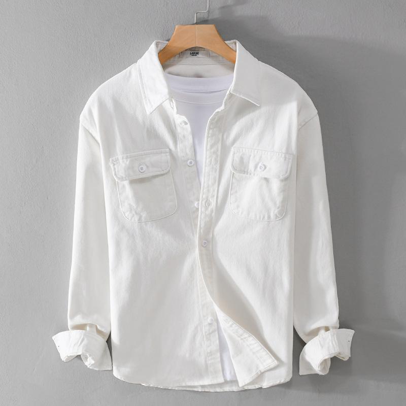 Autumn Cargo Shirts for Men Lapel Collar Double Pockets Long Sleeve Casual Shirt Youth Popular Pure Cotton Comfortable Top Nice Quality