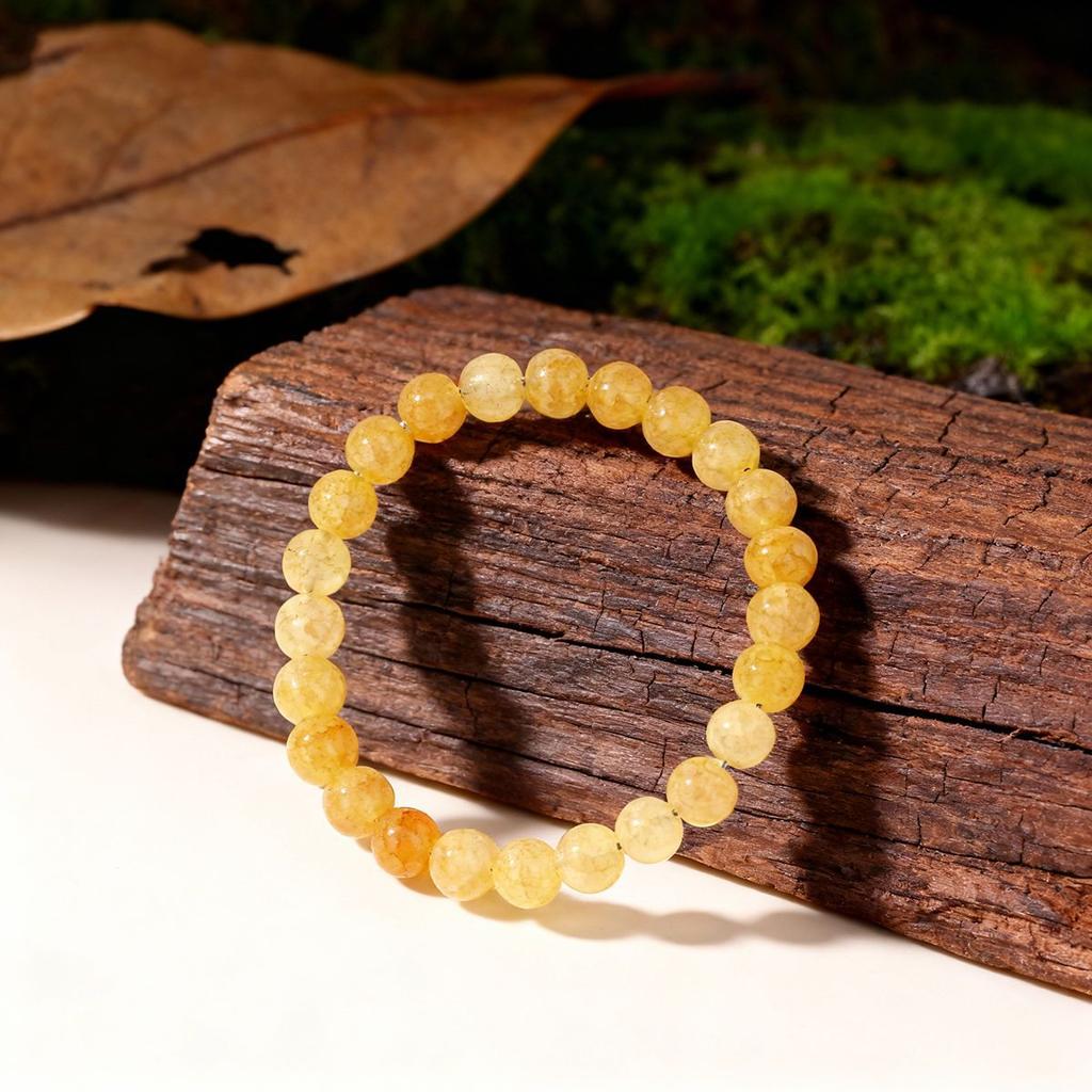 Festive Gifts Yellow Crackle Quartz Beaded Bracelet Warm Fashion Jewelry For Men And Women Daily Wear Simple Versatile Accessory