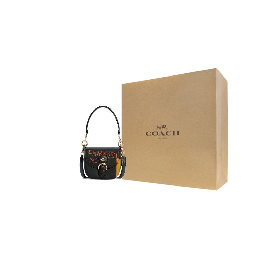 Coach X Jean Michel Basquiat Kleo 17 Graffiti Print Leather Saddle Bag Women Shoulder Bag Black C5663-IMA47