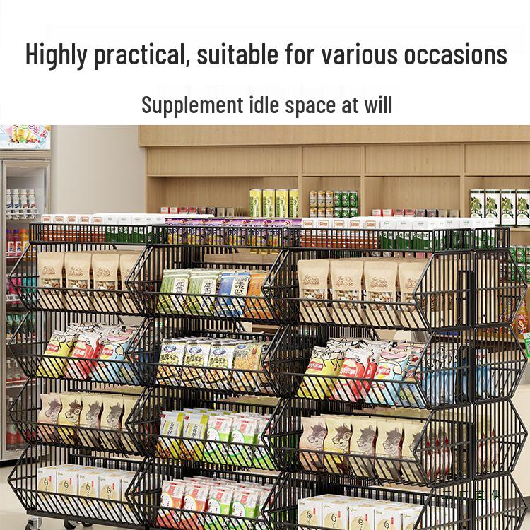 Multi-Layer Snack Display Rack with Wheels for Supermarket or Convenience Store
