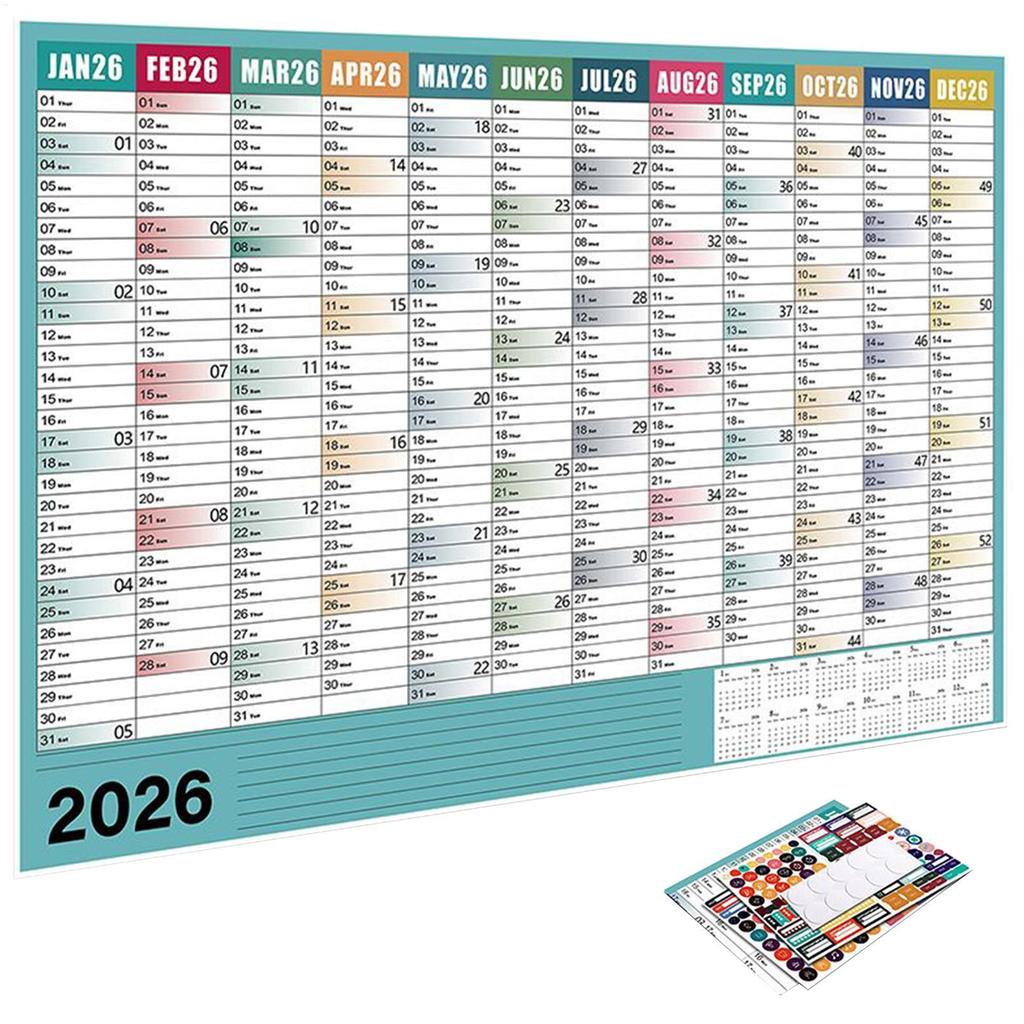 2026 Großer Wandkalender 29x20 Zoll Große Wohndekoration mit Tipp-Aufklebern Monats-Wandkalender für Mentales Studium Schulaufgaben Zuhause
