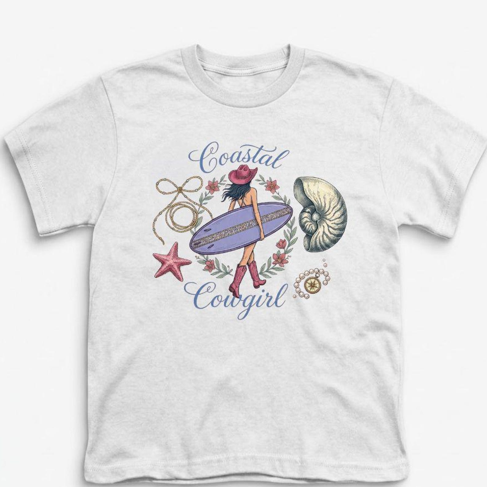 Coastal Cowgirl Graphic Tee – Vintage Y2K Beach Western Vintage Shirt, Surf Girl Summer Shirts S