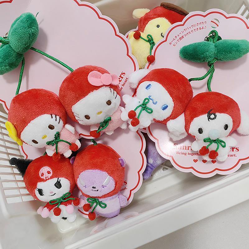 Sanrio Kuromi Pom Pom Purin Hello Kitty Cherry Plush Doll Keychain Ornaments Kawaii Plushie Soft Stuffed Schoolbag Pendant Gifts