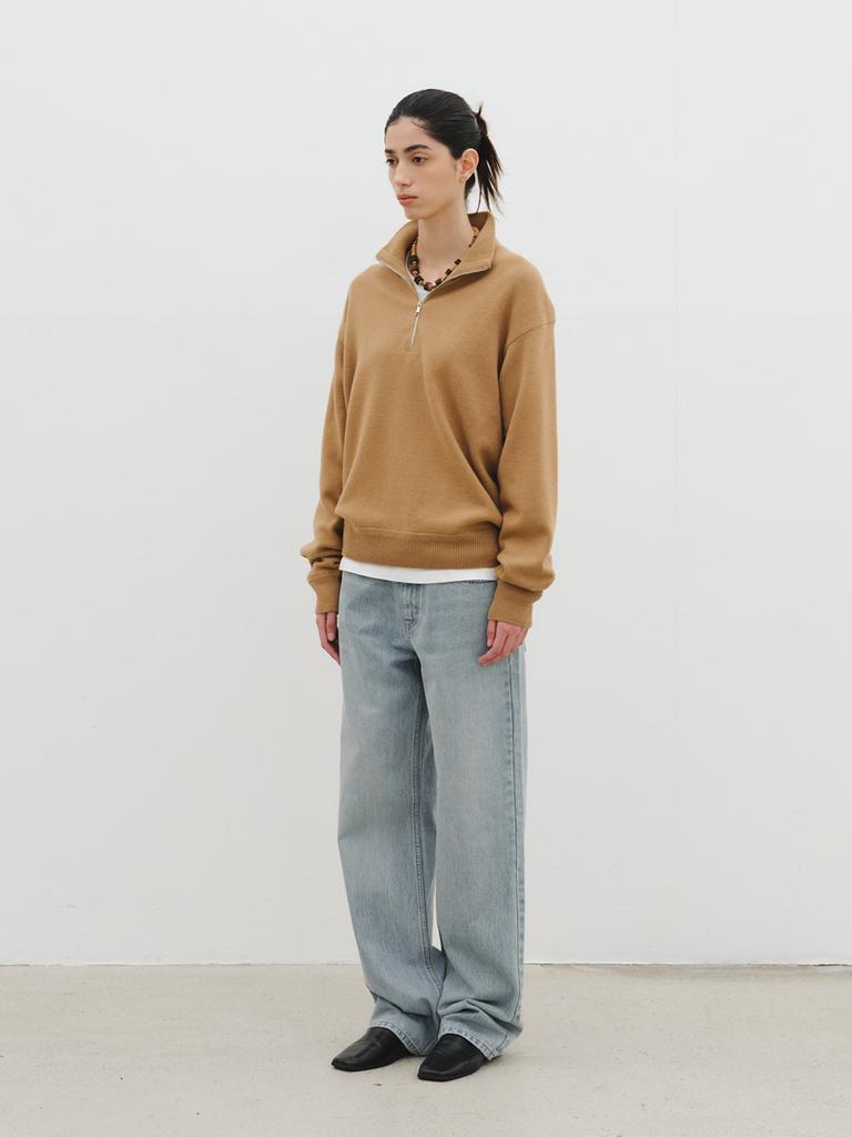 REPLAIN Wool Half Zip-Up Knit_Camel