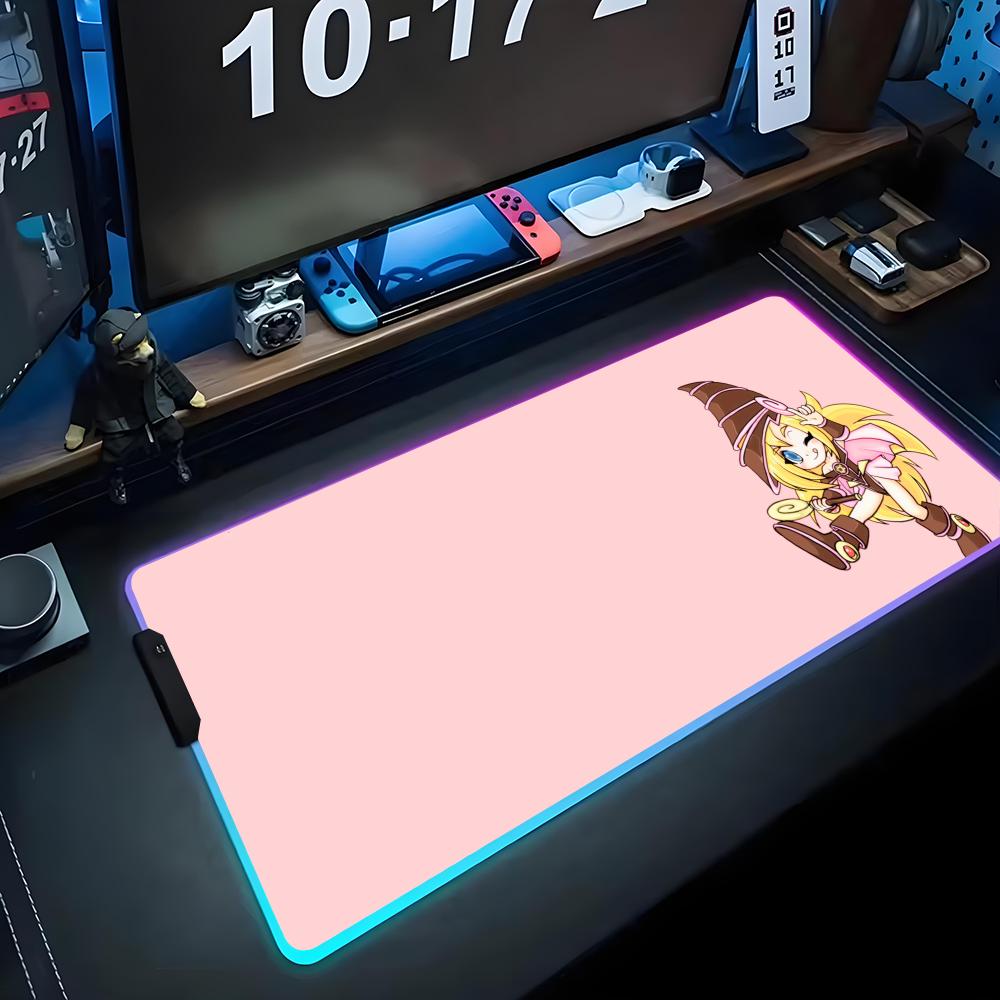 Black Magic Girl Mouse Pad RGB Gaming Mousepad Big LED Pad PC Desk Mat Luminous Mouse Pad Large Keyboard Mats Table Rug With