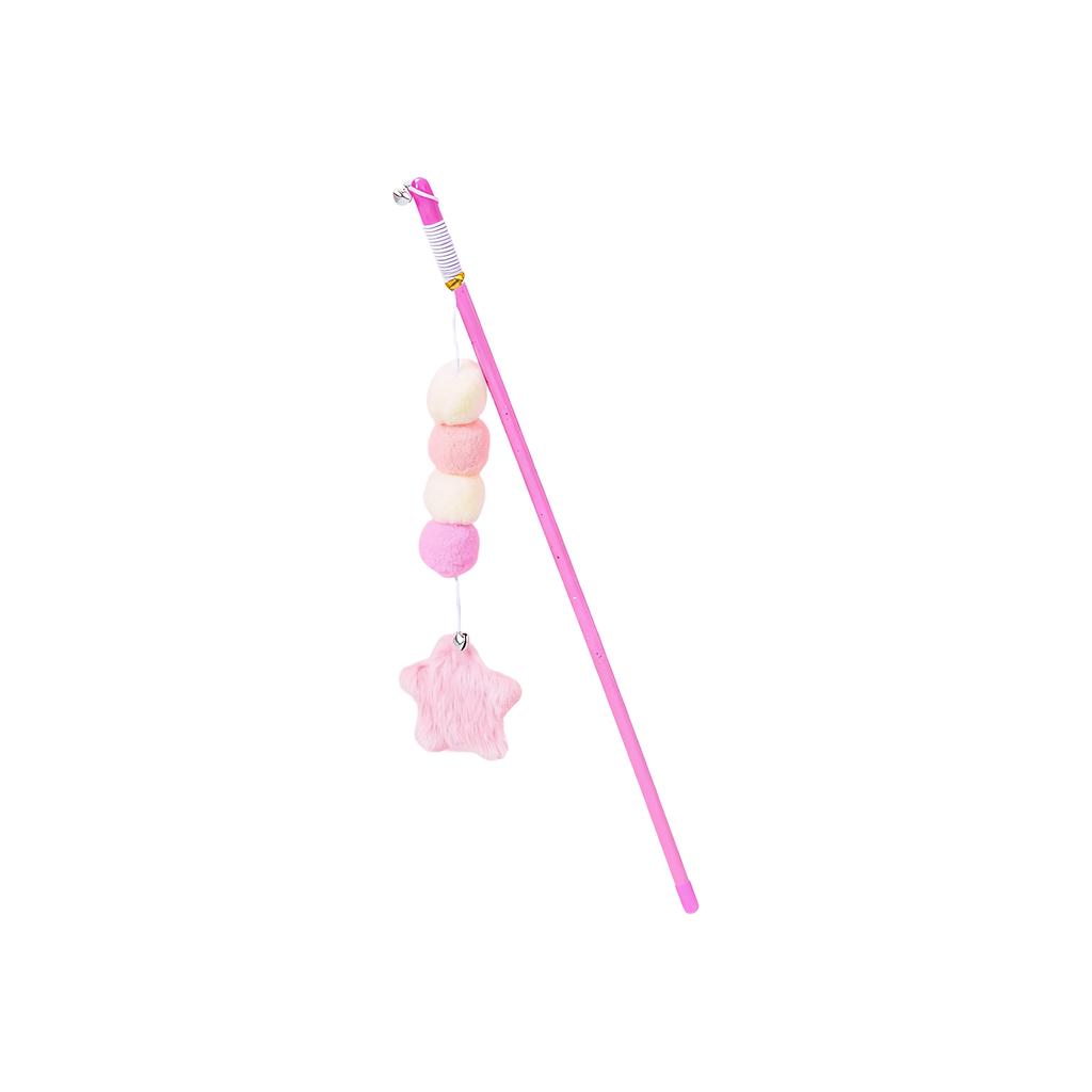Interactive Caterpillar Cats Wand Toy With Bell & Feather, Elastic String Pom-Pom Teaser Stick For Indoor Cats