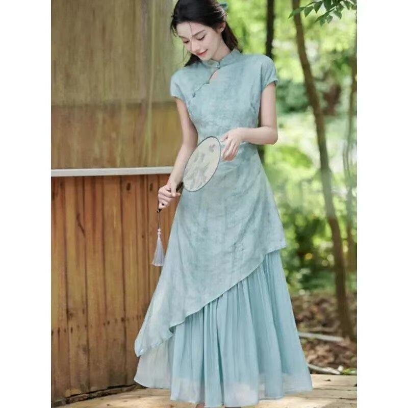 2026 Modern Zen-Style Jacquard Cheongsam Dress for Women - Picture Color with Zipper