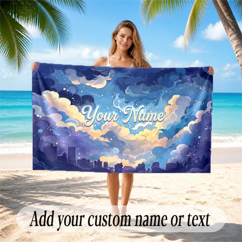 City Cyberpunk Theme Soft Beach Towel Personalized Custom Name Text Towel Portable for Beach Pool Travel