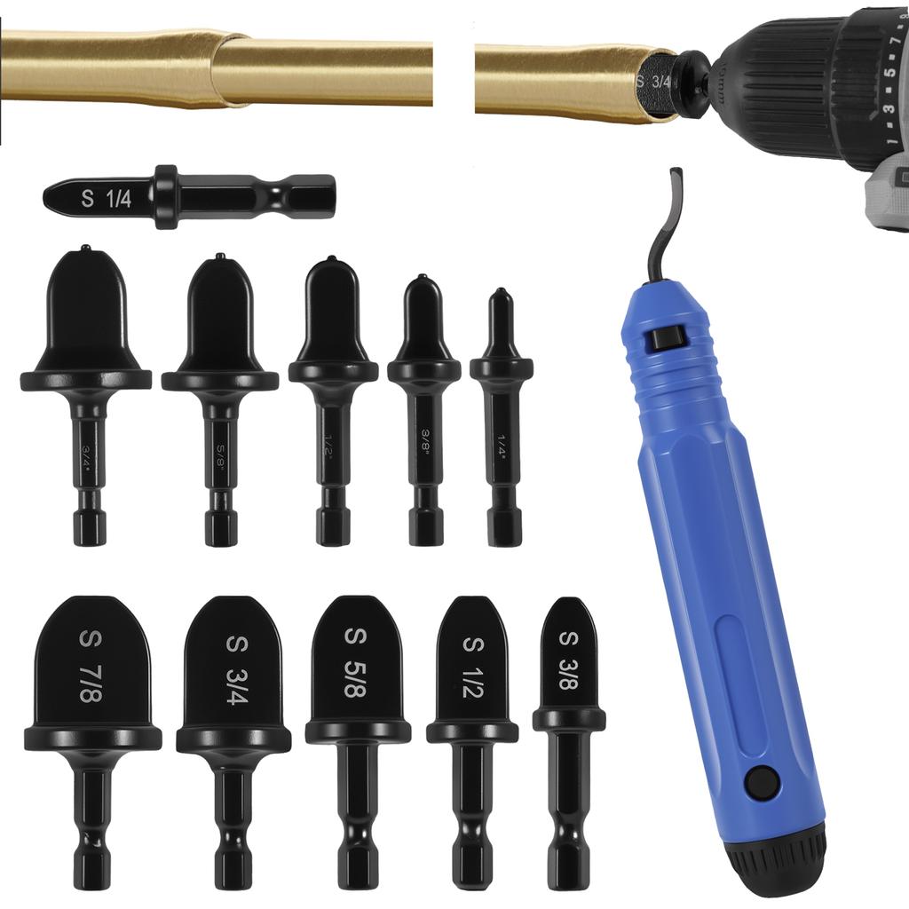 Deburring Tool With 11 Copper Tube Expander Swaging Tool Manual Pipe Swage Too Drill Bit for Resin Aluminum Plastic Pipe