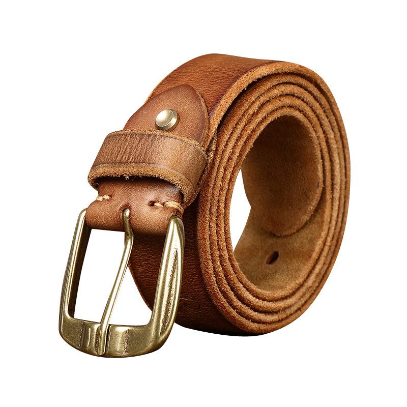 Retro Personality First Layer Cowhide Engraved Belt Men'S Leather Pin Buckle Young People Fashion Denim Casual Pants Belt