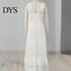 Pleated Dress Women Bohemian Long Summer Ruffle Deep V Neck Sleeveless Swing Solid Color Loose Casual Beach Vacation Maxi