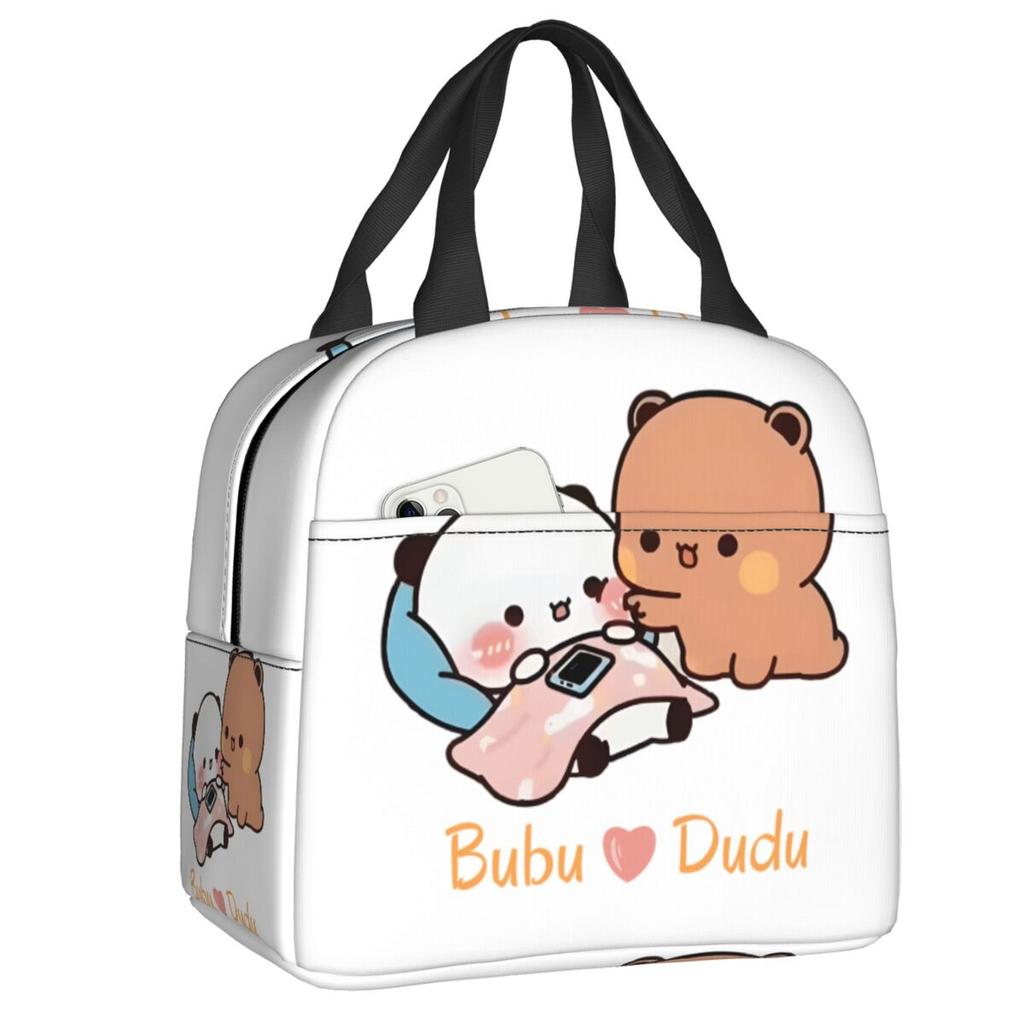 Custom Peach And Goma Mochi Cat Eating Ramen Thermal Insulated Lunch Bags Women Portable Lunch Container Travel Storage Food Box