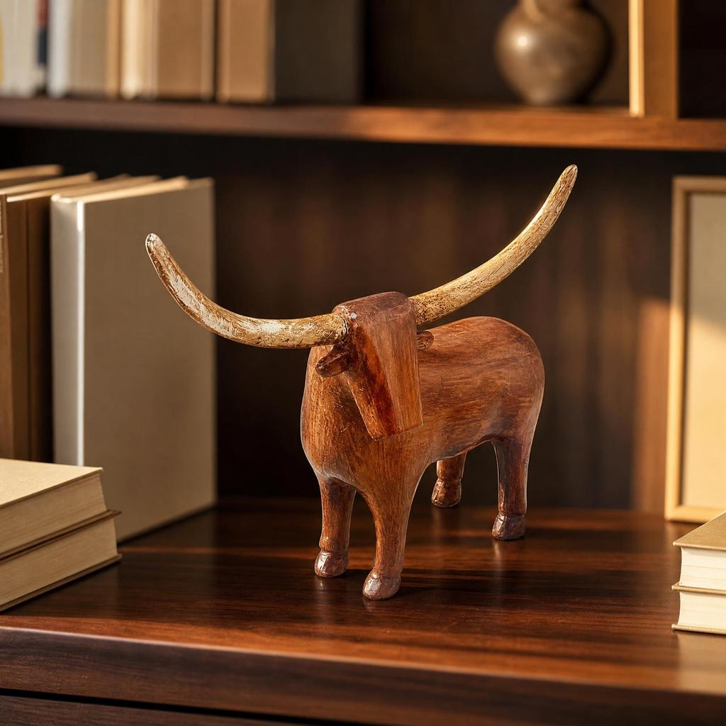 Longhorn Bull Sculpture Tabletop Accent Resin Figurine Compact for Office