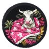 1pc Cow With Hawaiian Hibiscus & Hibiscus Flower Design Wheel Cover - Pink & Black Tire Protector With White Cow Face, Fit For C