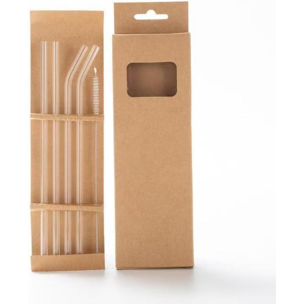 4 Pack Set of Straws for Milkshake, Smoothie, Pearl Milk Tea, Clear Glass Straws, Stanley Cup Accessories with Cleaning Brush