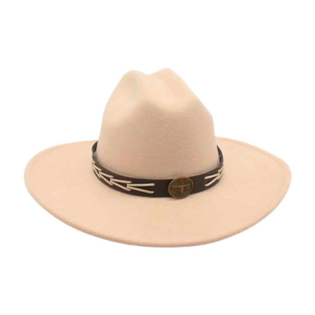 Ladies Shopping Concave Shape Internet Celebrity Top Hat New Fashion Simple Cowboy Hat One Word Top Wide Brim Woolen Jazz Hat