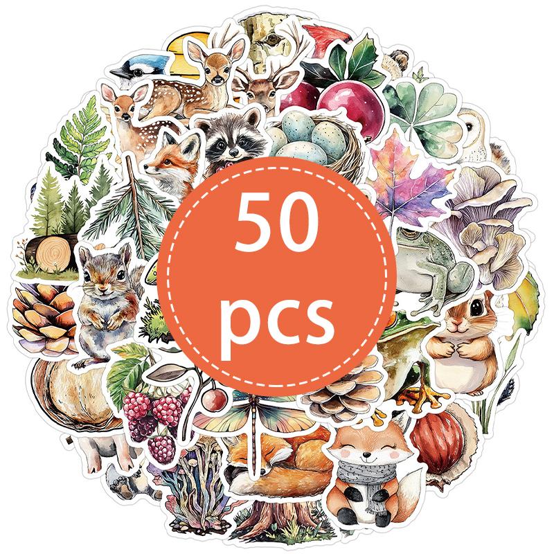 50 ШТ. Акварельные Наклейки с Животными Милые Винтажные Наклейки с Дикими Животными Эстетичные Водонепроницаемые Виниловые Наклейки-Граффити для Скрапбукинга