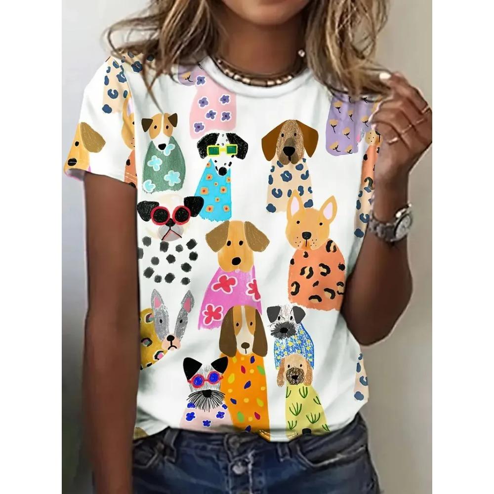 Sheep Dog Cat T-Shirts Animal Pattern 3D Print Women O-Neck Short Sleeves T Shirt Street Y2k Harajuku Tees Tops Female Clothing