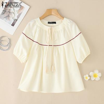 Women Casual Round Neck Loose Summer Half Sleeve Blouse