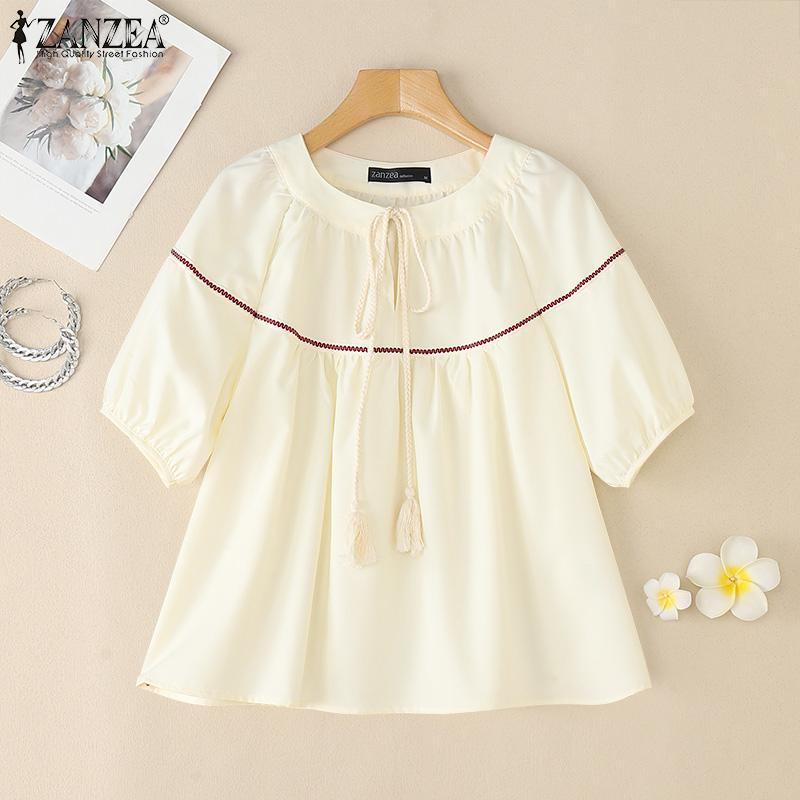 

ZANZEA Women Casual Round Neck Loose Summer Half Sleeve Blouse S абрикосовий