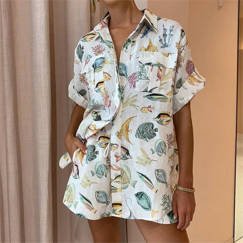 Fashion Unique Print Short Sleeve Vacation Casual Set