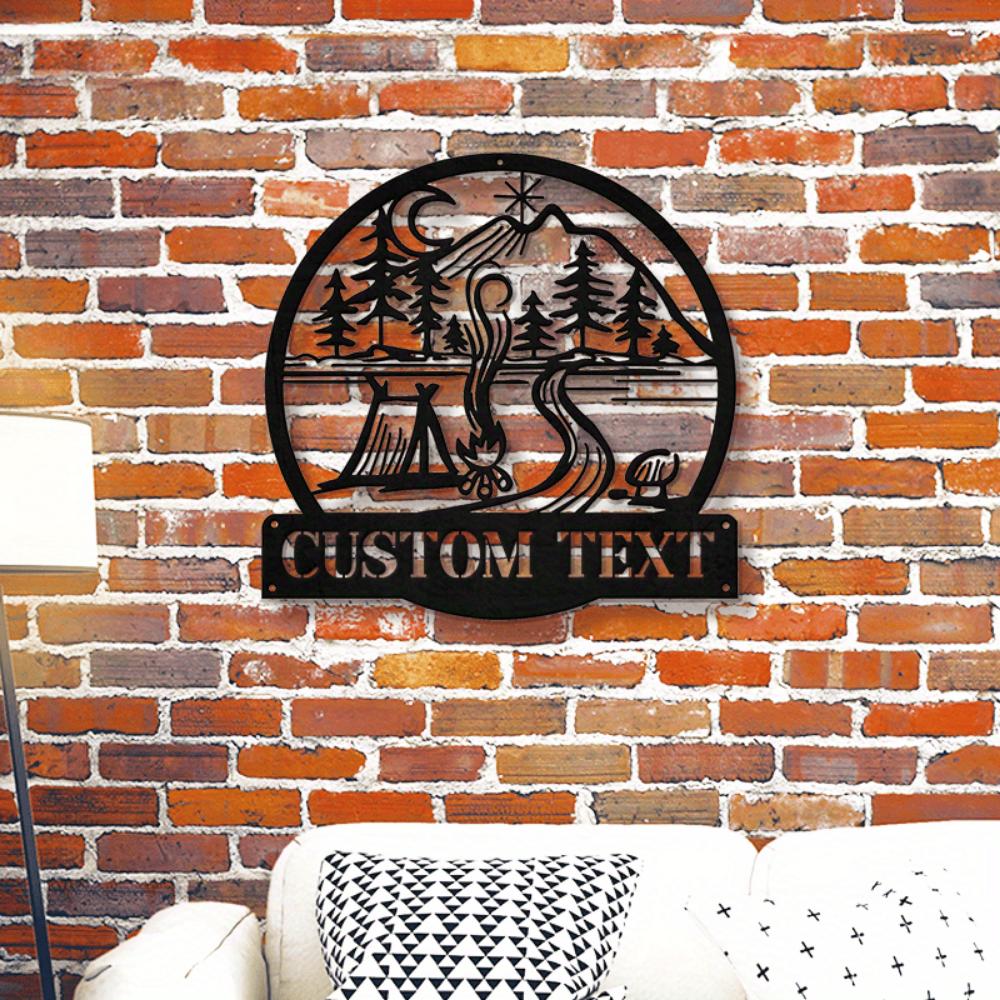 Exquisite Customizable Campfire Scene Metal Wall Art Personalized Name Plaque for Cozy Home Outdoor Decor Easy Hanging