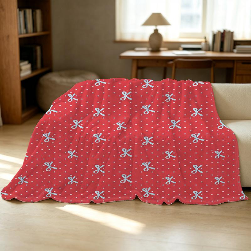 Printed Flannel Blanket Bow Collection, Soft Skin-Friendly Plush Throw, Cozy Warm Home Decor for Christmas & Halloween