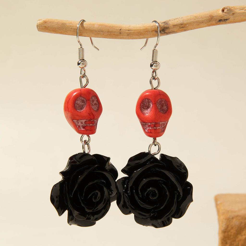 Halloween, Divertenti Divertenti Orecchini con Tassel Teschio Perline di Riso Creativi Orecchini a Rosa