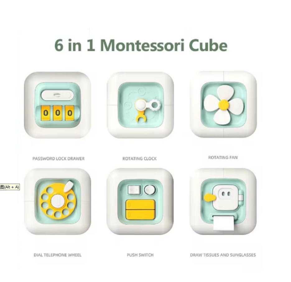 Aktivität Busy Cube Sensorikspielzeug 6 in 1 Montessori Lernspielzeug Sensorischer Busy Board Baby Übungsfähigkeiten Würfel Lernspielzeug
