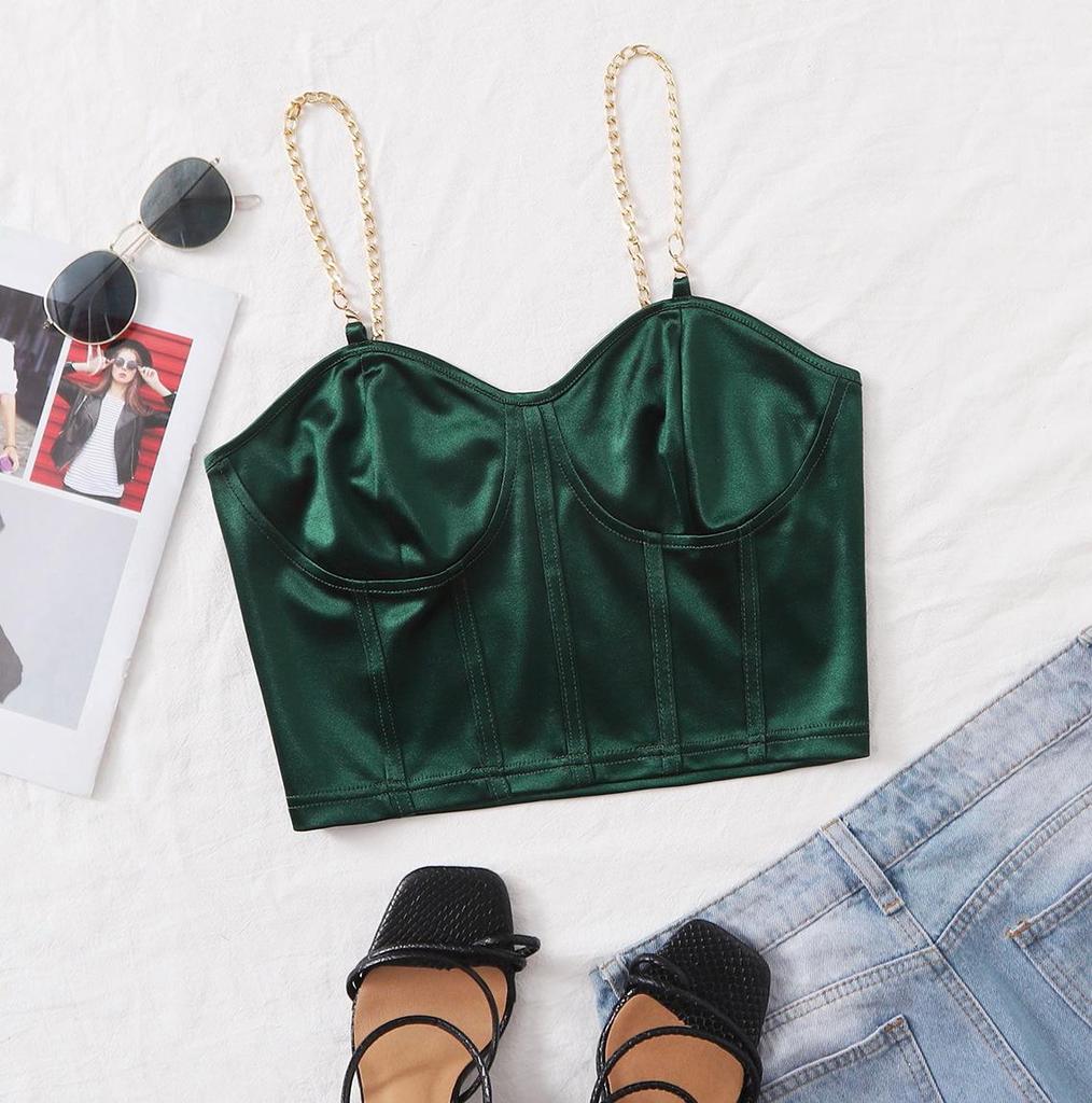 Sexy V Neck Metal Chain Tank Top Solid Halter Crop Tops Women Summer Camis Backless Camisole Fashion Casual Tube Female Sleeveless Cropped Vest Y2K