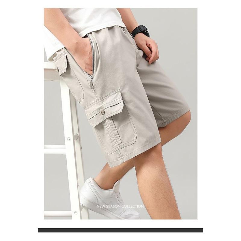 Men's Khaki Cargo Shorts Multi Button Pocket Casual Mid-Length Daily Outdoor Wear