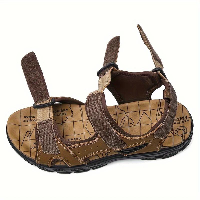 Men's Genuine Leather Summer Sandals with Closure, Thick Sole, Open Toe, High Quality, Lightweight & Breathable for Beach, Hiking, and Casual Wear