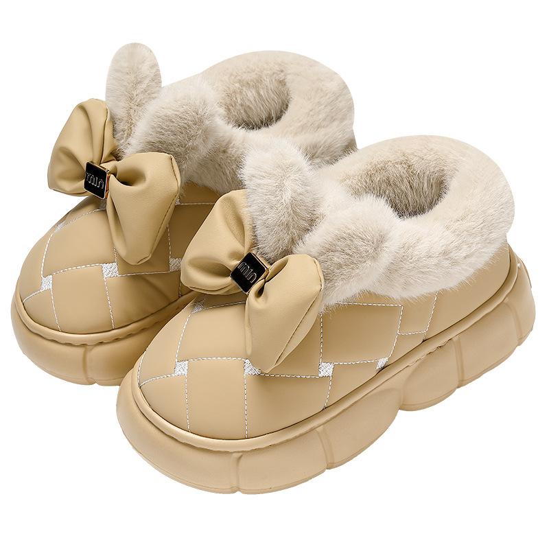 Bow cotton slippers women's winter bag heel cute home household plush warm plush women's cotton shoes winter
