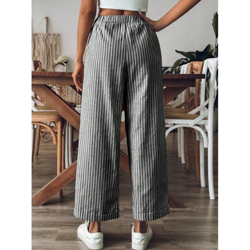 2026 Striped Casual Loose Wide-Leg Cropped Pants - European & American Style