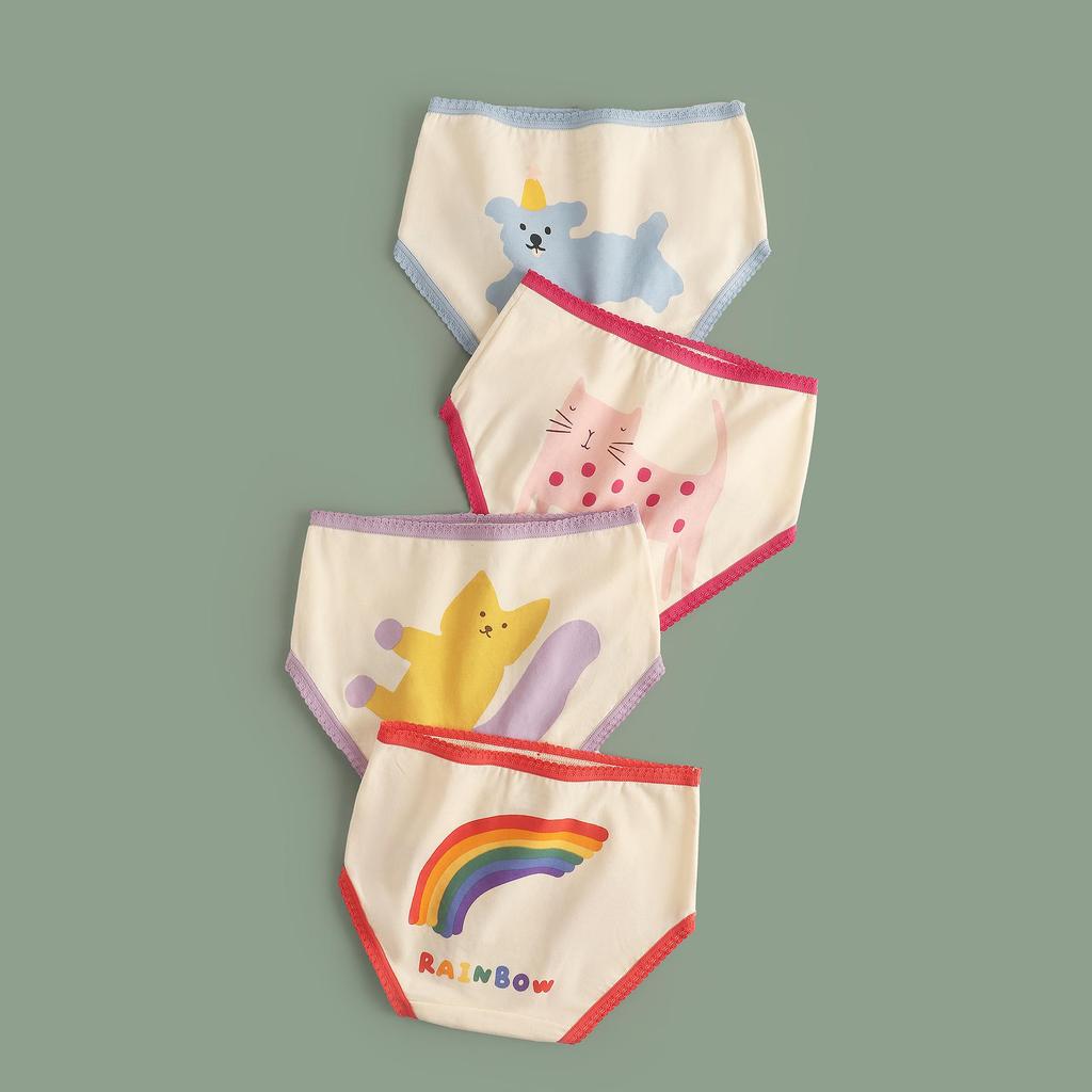 Girls' A-Class Pure Cotton Cartoon Briefs - Korean Style Antibacterial Underwear for Medium and Large Children