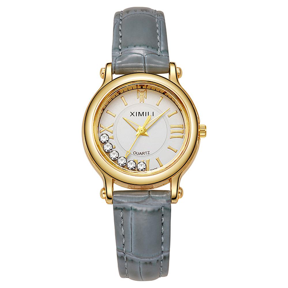 Hot Selling Women's Quartz Watch with Leather Strap and Rhinestone Design - Elegant Flowing Sand Fashion Ladies Wristwatch