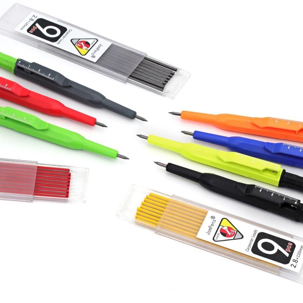 2.8mm Mechanical Pencil Deep Hole Marking with Sharpener/Ruler Solid Carpenter Pencil Long Head Metal Woodworking Marking Tool