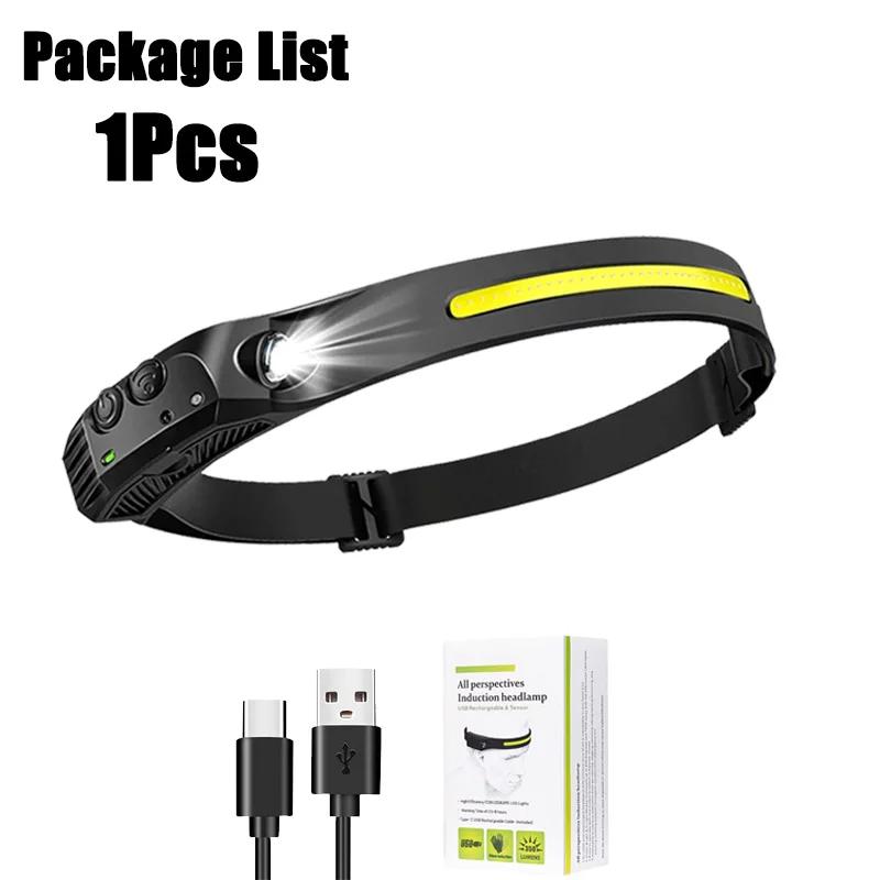 Sensor Headlamp USB Rechargeable LED Flashlight XPE+COB Torch Camping Waterproof Headlight for Fishing Lantern 1/2/3/4/5/8/10PCS
