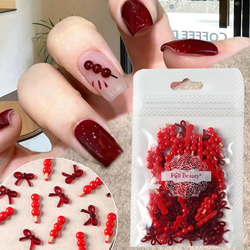 50/100Pcs Sugar-Coated Haws Resin Flatback Nail Art Decoration 3D Fun Food Cartoon Nail Jewelry Charms Chinese Style Nail Parts