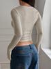 European & American Y2K Style Square Neck Long Sleeve Slim Fit Ribbed T-shirt