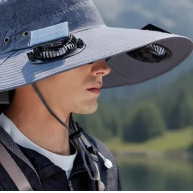 Outdoor-Fischerhut mit solarer USB-Ladefunktion und Lüfter, Kühlhut für Herren, Sonnenschutz, Fischerhut für Outdoor, Reiten, Wandern, Angeln