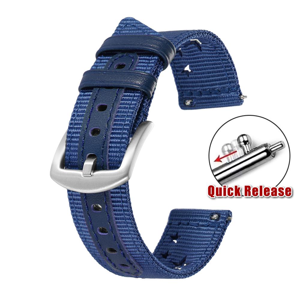 Nylon Watch Band 18mm 20mm 22mm for Seiko for Omega Breathable Nylon Leather Strap Quick Release Bracelet Smartwatch Wrist Bands