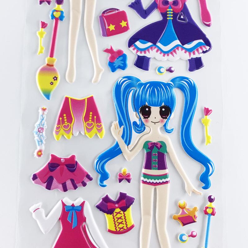 4 Blatt/Set Anzieh-Mädchen Muster Cartoon Aufkleber Kinder Notizbuch 3D Puffy Bubble Aufkleber Etikett für Mädchen Geschenk
