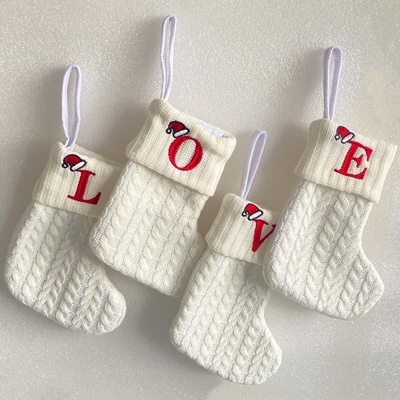 Kids' Embroidered White Knit Christmas Stocking - Holiday Decor